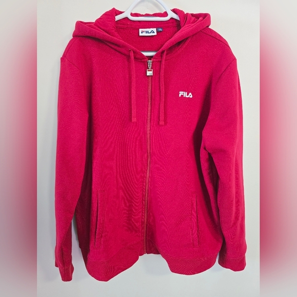 FILA COTTON HOODIE SWEATSHIRT Deep Red Cherry  Full-Zip Size XXL - Picture 3 of 8